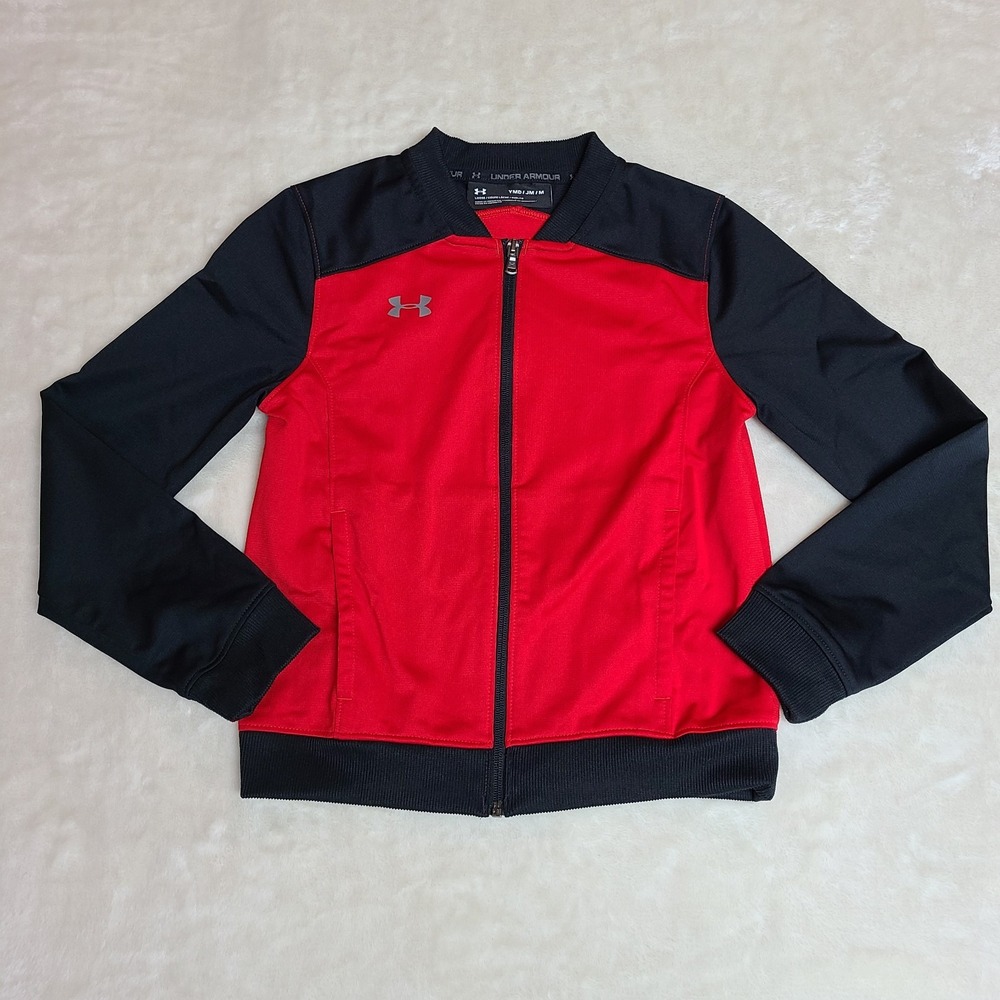 Boys Under Armour Track Jacket Red and Black Full Zip Youth Kids Size Medium